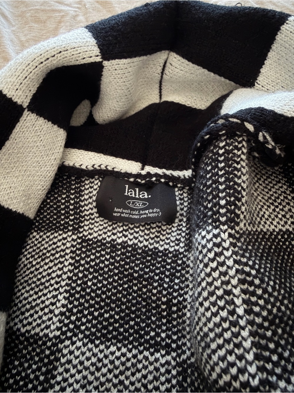 Luxe Fringe Blanket Cardigan in Black + White Check - Picture 6 of 7